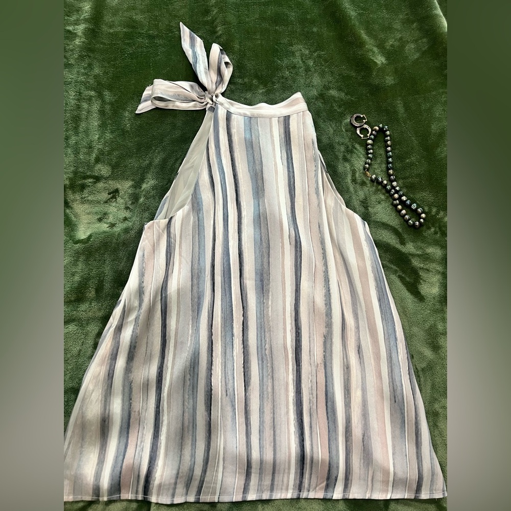 Ecru Striped Halter Top with Bow - Cream and Gray Size S - Picture 3 of 9